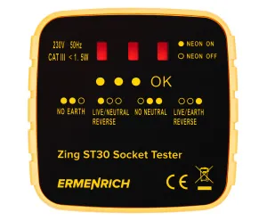 Тестер розеток Ermenrich Zing ST30, желтый, изображение 2